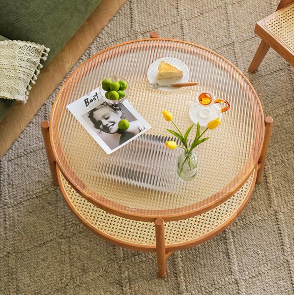 Quality Ergonomics Rattan Glass Table 80*80*45cm Tempered Glass Top Coffee Table wholesale