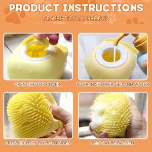 Pet Bath Brush with Shampoo Dispenser - The Solution to Difficult Dog and Cat