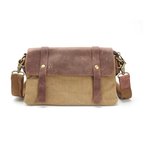 Quality Panelled Color England Style Leather with Waxed Canvas Messenger Bag wholesale