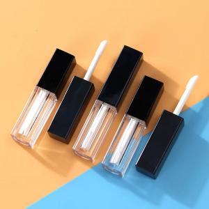 Plastic Lip Gloss Tube 1.2ML Square Empty Packaging Black Brush Cap With Clear