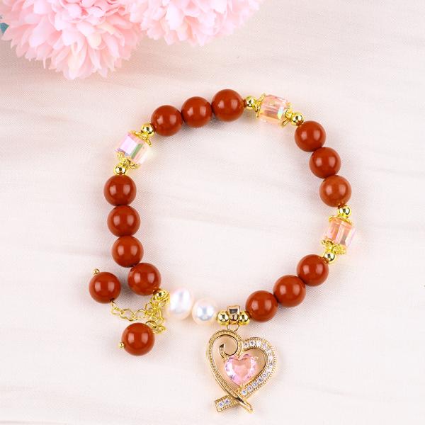 Natural Genuine 8MM Red Jasper Fresh Water Pearl Pink Heart Charm Smooth Round Bead For Friends Gift