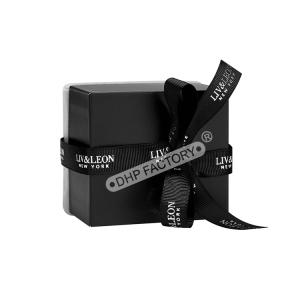 Black Jewelry Packaging Boxes With Black Ribbon And Velvet Insert