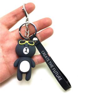 Soft Touch PVC Plastic Custom 3D Bear Figure Key Chain Waterproof Use In