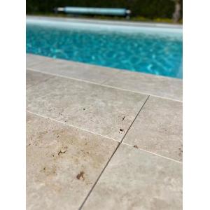 Polishing Glossy Silver Travertine Stone Ivory Deck Tile for Garden Terrace Area