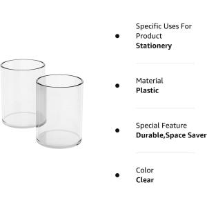 Acrylic Pen Holder 2 Pack,Clear Desktop Pencil Cup Stationery Organizer For