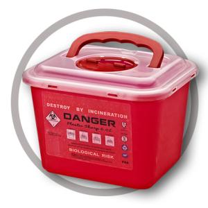 6 Litre Sharps disposal container, Sliding Lid, Red,Sharps Container |