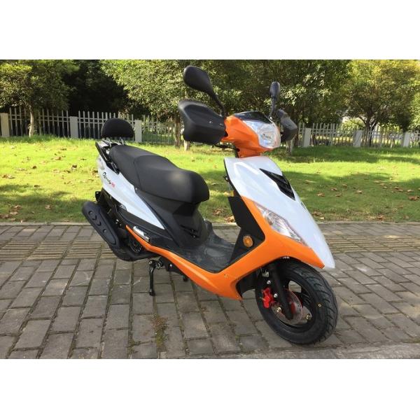 Quality White Orange Gas Moped Bike , Gas Powered Moped Scooters CDI Ignition wholesale