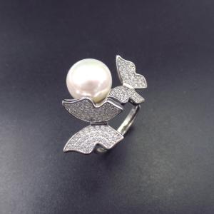 Mirror Polished Silver Pearl Ring 925 Adjustable Band With Little Star Design