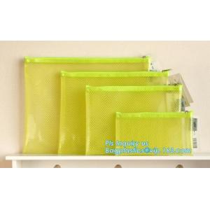 custom brand pvc mesh zippered bag, zipper document file bag with logo printed,