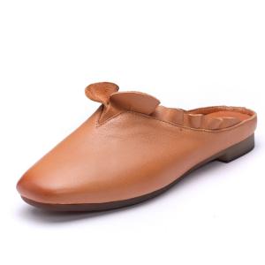 China S478 Summer New Leather Women'S Shoes Lotus Leaf Lace Lazy Flat With Apricot Light Mouth Solid Color Single Shoes on sale