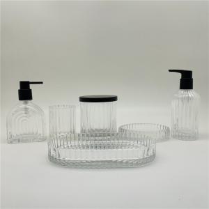 Home Decoration Glass Bathroom Accessories Set With Vertical Stripe