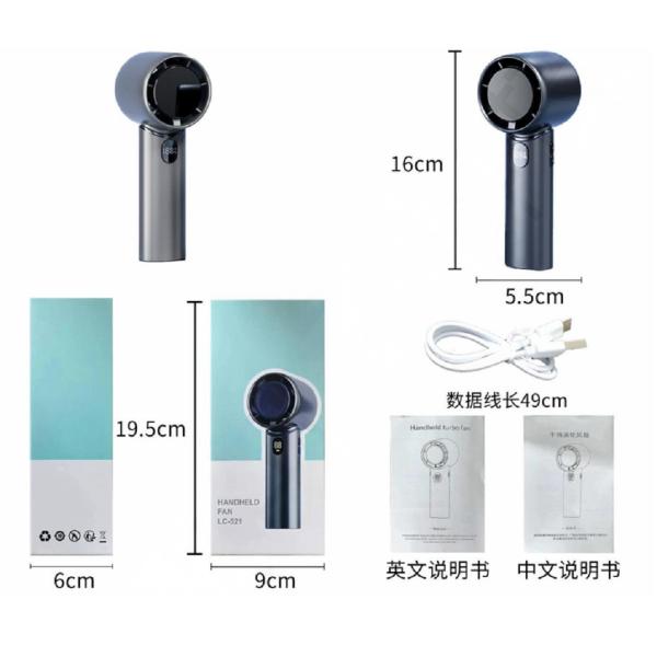 1800mAh Lithium Battery Portable Fans Type-C Interface 160g Stepless Speed