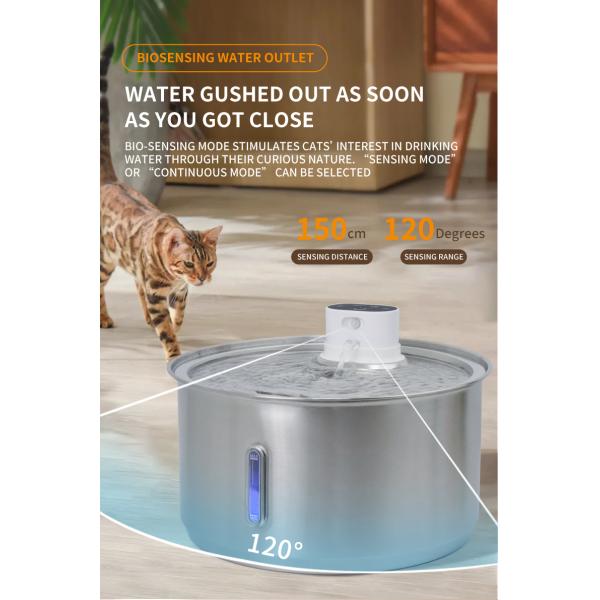 Pets Products Stainless Steel Cat Water Fountain With Water Level Window ABS Material