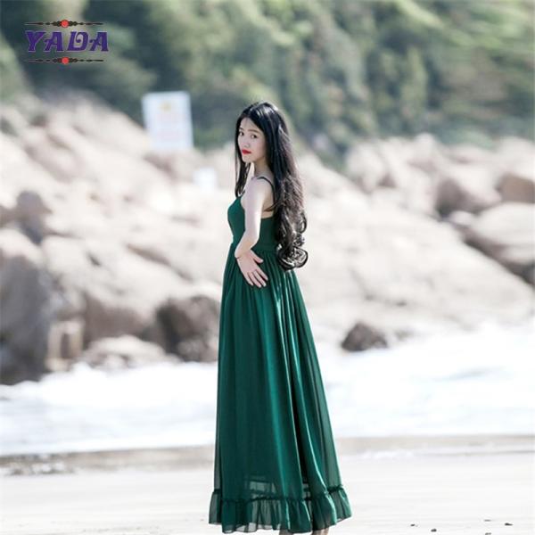 Chiffon style empire waist green maxi long one piece dresses modern lady casual autumn dress with low price