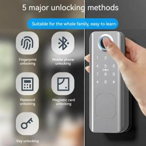 Silver Aluminium Alloy Deadbolt Smart Door Lock Digital Fingerprint Code Card Ekey