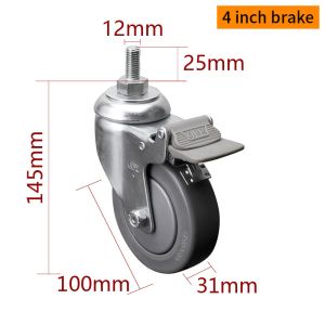 China Medium Duty Zinc Coating Industrial Caster Wheels 4 Inch 110kg Threaded TPE Caster on sale