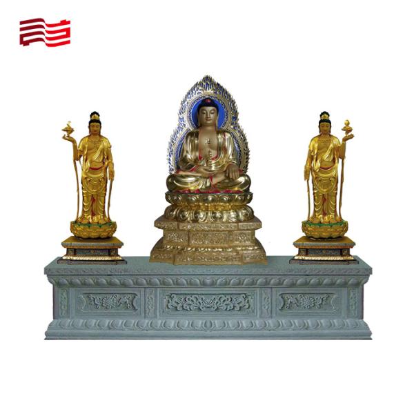Gilded Red Copper Buddha Statue for Temple Customized Size and Indoor Group