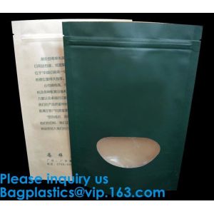China Natural Kraft Paper Flat Bottom Standup Pouch / Food Packaging Bags With Window,Foil Lined Standup Kraft Paper Envelopes on sale