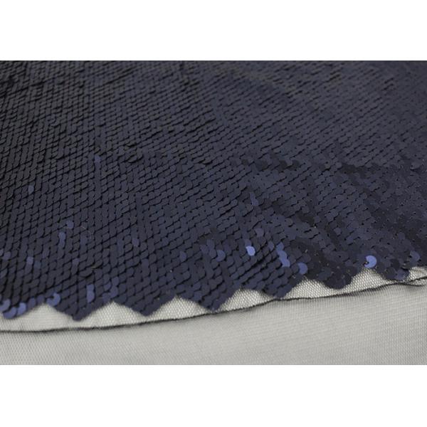 Quality Navy Sequin Mesh Fabric , Embroidered Lace Fabric By The Yard For Evening Dresses wholesale