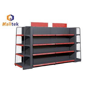 2 Side Supermarket Gondola Shelving Metal Perforated Back Panel Shelf Display