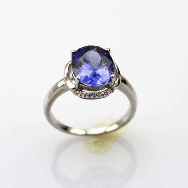 White Gold Plated 925 Silver Tanzanite Cubic Zircon Gemstone Ring (R227)