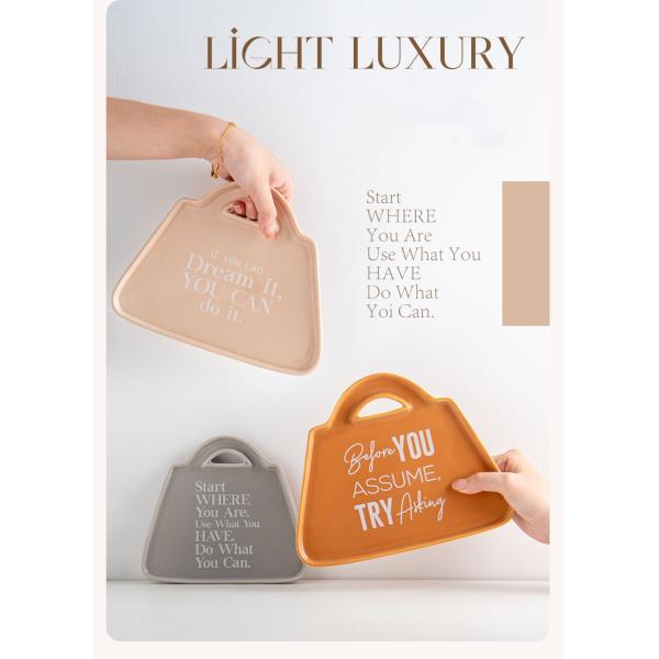 Under Glazed Technique Ceramic Snack Plate Set For Cute Bag Shape Gray Serving Plate