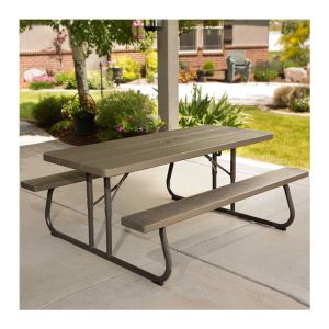 Outdoor Furniture 6ft Rectangular Picnic Table with Umbrella Hole and Folding