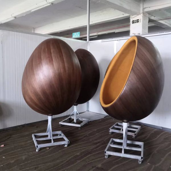 Living Room Chair Walnut Veneer Fiberglass Pointed Ball Oval Egg Shell Type Lounge Chair Space Capsule Bubble Seat