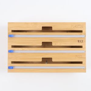 Wall Mount GLOSSY Bamboo 3 in 1 Wrap Dispenser with Cutter and Organizer 35.5*25