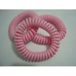 Lovely solid pink color sprial wrist band coil key chain with split ring&thumb