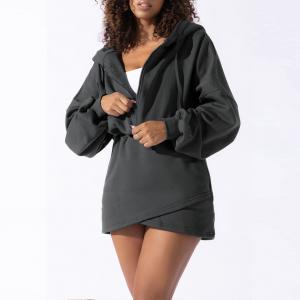 China OEM/ODM Acceptable Custom Women's Half Zip Up Sport Mini Sweater Winter Hoodie Dress on sale