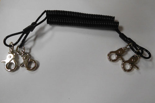 Quality Good safety lanyard holder black spiral coil leash rope custom nickle plated hooks attched wholesale