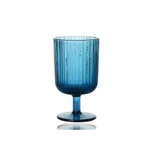 FDA Plain Stem Multi Colored Cut Crystal Wine Glasses Solid Ink Blue