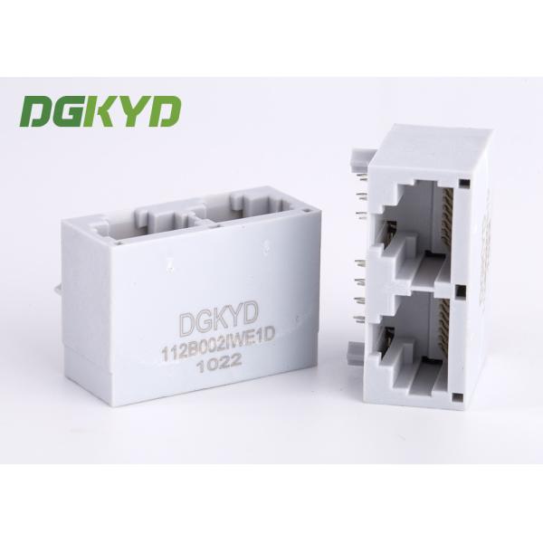Gray plastic housing dual port rj45 plug connection jack with magnetic