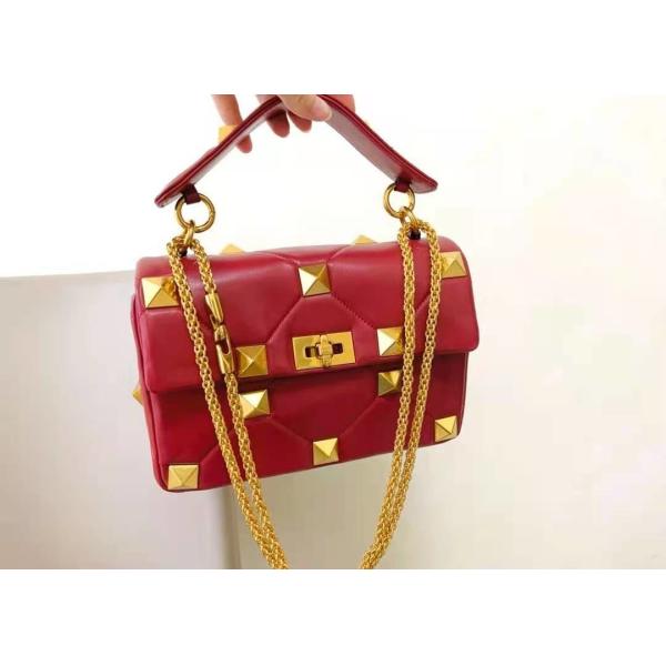 Quality Handhold Gold Rivet Leather Luxury Chain Bag Rhomboid Pattern wholesale