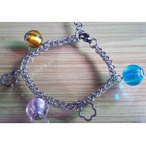 Stainless Steel Chain Linked Murano Pandora Glass Beads Charms Bracelets,12