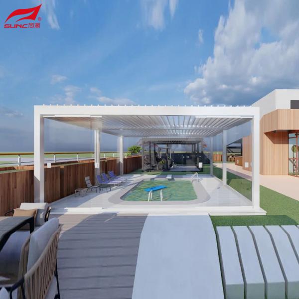 Quality Customized Size Motorized Aluminum Pergola In White Color Ideal For Garden And Swimming Pool wholesale
