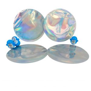 China Circle Hologram Mylar Zipper Foil Pouch Packaging 3.5g 4 Inch 5 Inch Diameter on sale