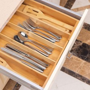 Multifunctional 5-Grid Bamboo Style PC Storage Box for Tableware 35.6 x 27.9 x 6