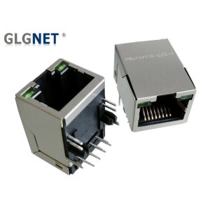 10 / 100 Speed RJ45 Single Port , Green LED Shielded Rj45 Connector For Routers