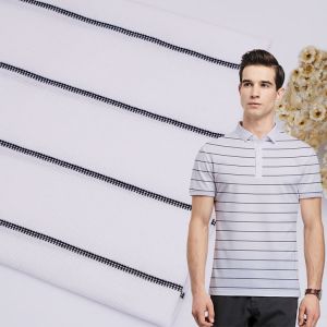 Pure Cotton Single Jersey Fabric Lightweight Breathable Striped Soft Texture
