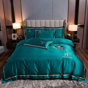 China Customized Logo Winter Embroidered Polyester Washed Silky Bedding Set for Solid Color on sale
