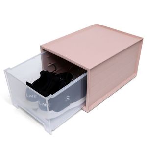 Pink Stackable Storage Shoe Boxes Fabric Plastic Drawer Organizer