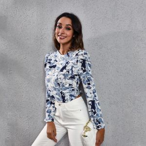 Custom Long Sleeves Women'S Summer Top Printing Beech Blouse With Round Neck