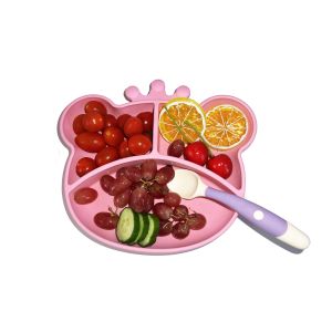 Newborn Silicone Suction Plate Set Bear Shape Feeding Baby Set With Spoon