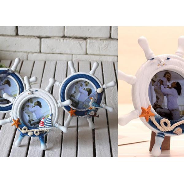 Quality Nautical Rudder Shell Boat Photo Frame With Decorative Ship Steering Wheel wholesale