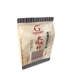 Flat bottom kraft paper pouch for hot pot sauce bag/flavoring bag/seasoning with