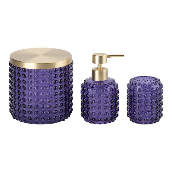 Quality 3pcs Glass Bathroom Accessories Set Dark Blue With Golden Part Round Shape Big Dots wholesale