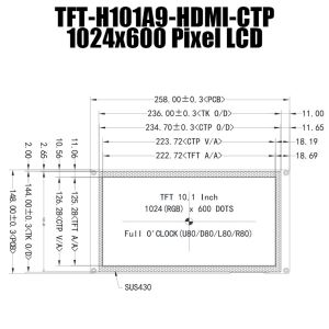 10.1 Inch Sunlight Readable TFT LCD Module | 1024x600 Rsolution Capacitive Touch
