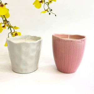 Custom Modern Ceramic Candle Jar Letterpress Printing With Lid